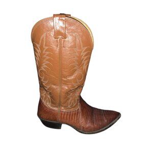 Vintage Nocona Cowboy Boots Texas Western Tan Leather Lizard Skin, Size 9